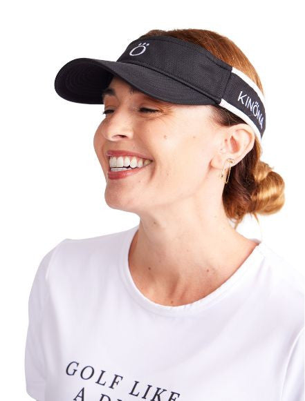 Close front view of the No Hat Hair Visor in Black. 